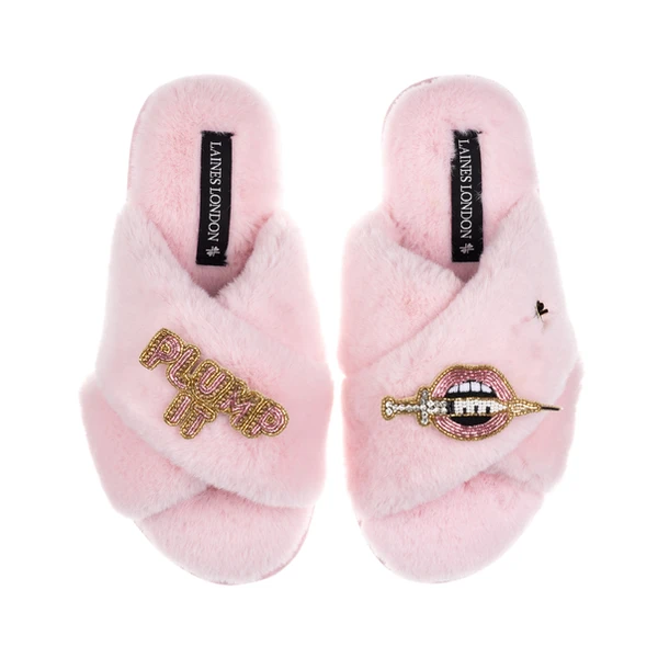 laines london Classic Laines Slippers With Plump It Pout Brooches