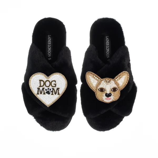 Laines London Classic Laines Slippers With Princess Chihuahua & Dog Mum / Mom Brooches