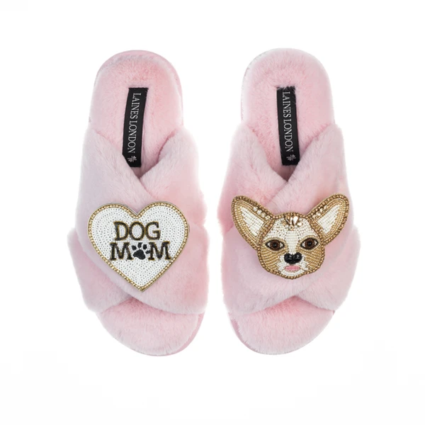 Laines London Classic Laines Slippers With Princess Chihuahua & Dog Mum / Mom Brooches