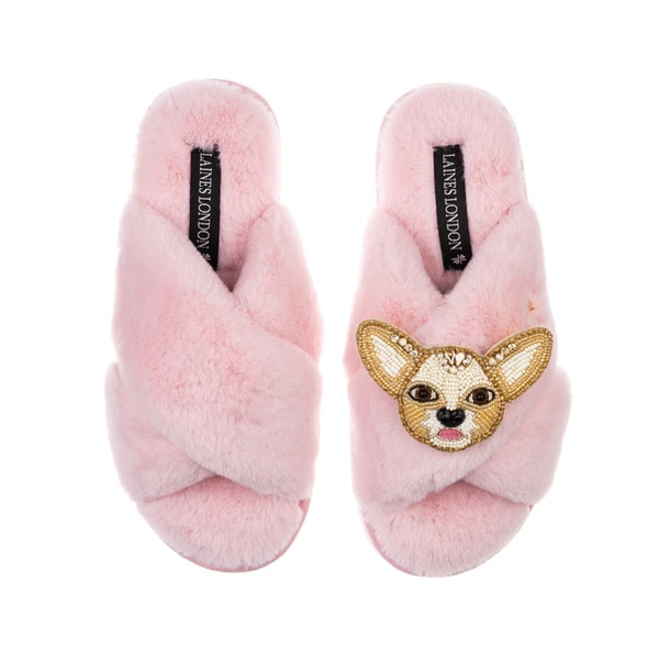 Laines London Classic Laines Slippers With Princess The Chihuahua Brooch