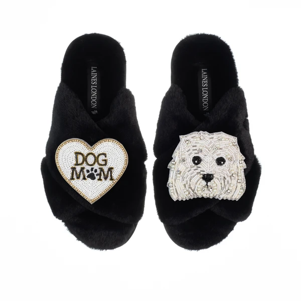 Laines London Classic Laines Slippers With Queenie & Dog Mum / Mom Brooches