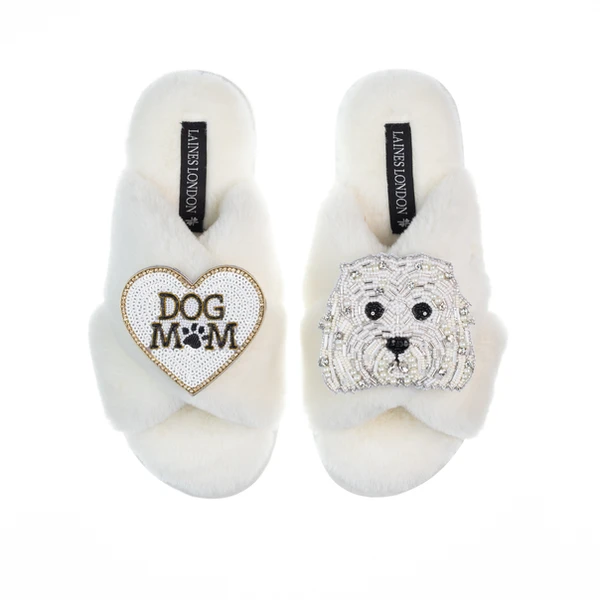 Laines London Classic Laines Slippers With Queenie & Dog Mum / Mom Brooches