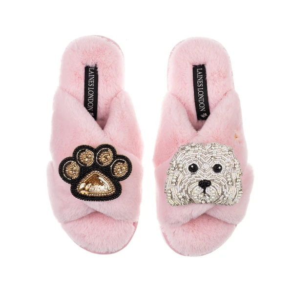 Laines London Classic Laines Slippers With Queenie The Bichon & Paw Brooches