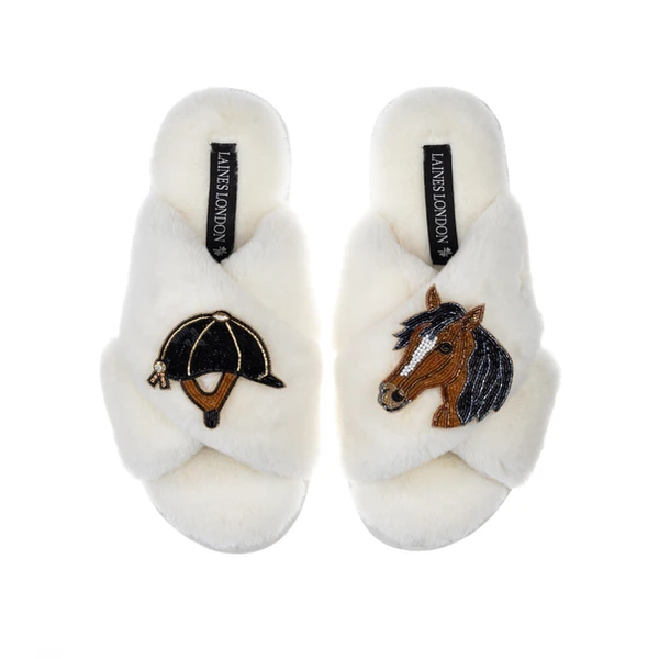 laines london Classic Laines Slippers With Riding Hat & Horse Brooches laines london Classic Laines Slippers With Riding Hat & Horse Brooches
