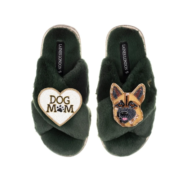Laines London Classic Laines Slippers With Roxy The German Shepherd & Dog Mum/Mom Brooches