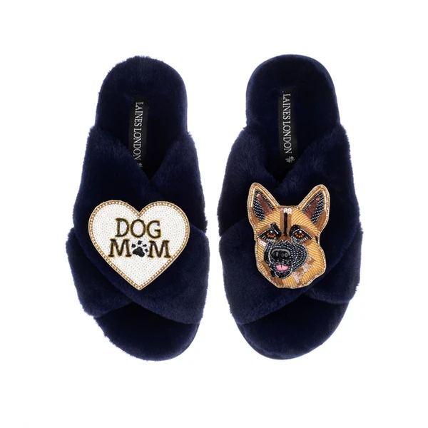 Laines London Classic Laines Slippers With Roxy The German Shepherd & Dog Mum/Mom Brooches