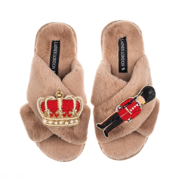 Laines London Classic Laines Slippers With Royal Crown & Grenadier Guard Brooches