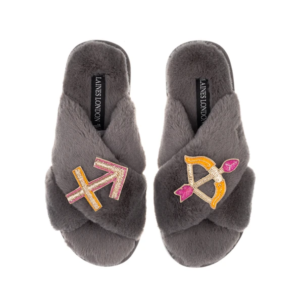 Laines London Classic Laines Slippers With Sagittarius Star Sign Brooches