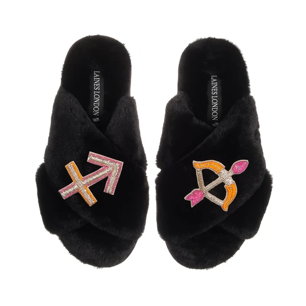 Laines London Classic Laines Slippers With Sagittarius Star Sign Brooches