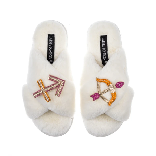 Laines London Classic Laines Slippers With Sagittarius Star Sign Brooches
