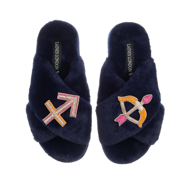 laines london Classic Laines Slippers With Sagittarius Star Sign Brooches