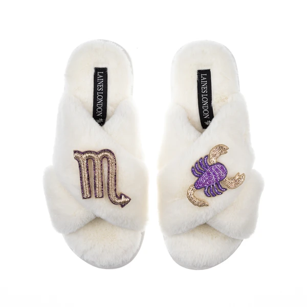 laines london Classic Laines Slippers With Scorpio Star Sign Brooches