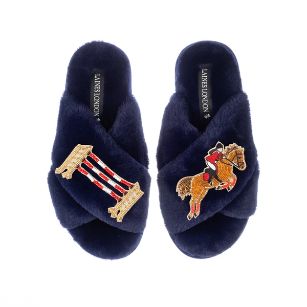 Laines London Classic Laines Slippers With Show Jump Horse Brooches