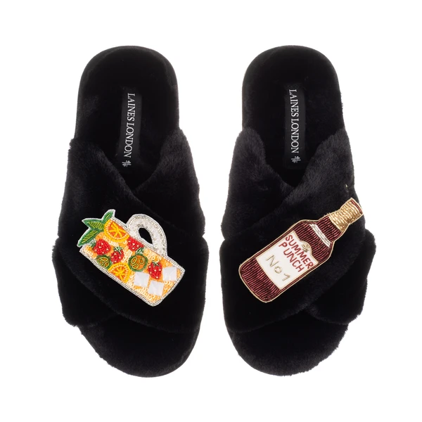 Laines London Classic Laines Slippers With Summer Punch Brooches