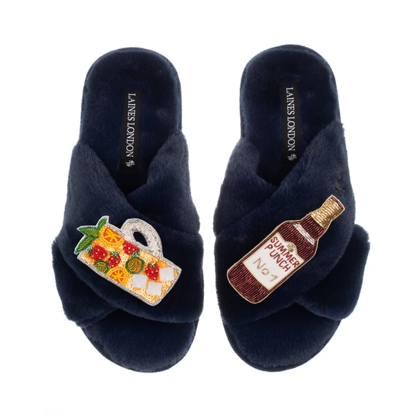 Laines London Classic Laines Slippers With Summer Punch Brooches