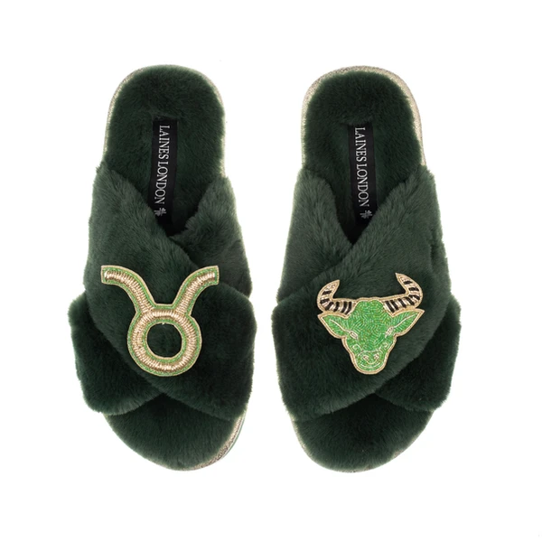 laines london Classic Laines Slippers With Taurus Star Sign Brooches