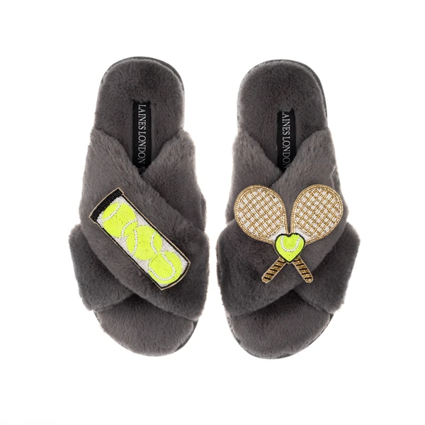 Laines London Classic Laines Slippers With Tennis Lover Brooches