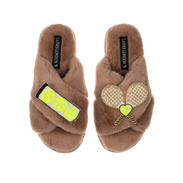 Laines London Classic Laines Slippers With Tennis Lover Brooches
