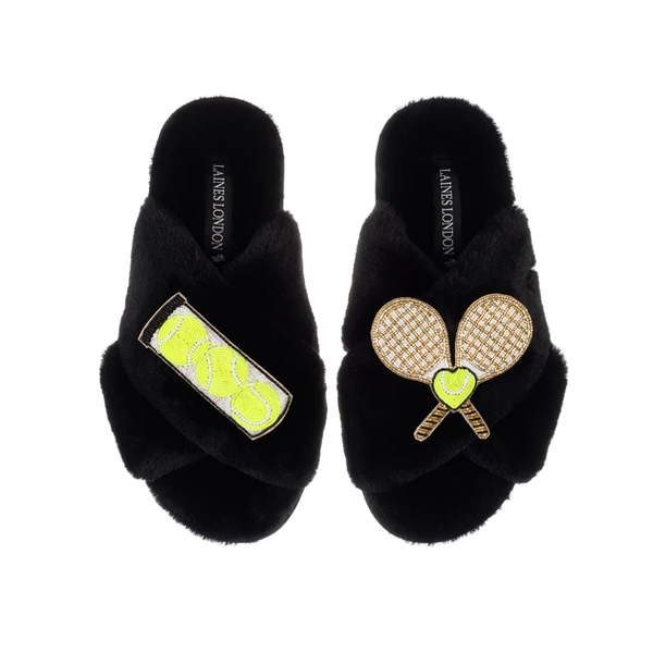 Laines London Classic Laines Slippers With Tennis Lover Brooches
