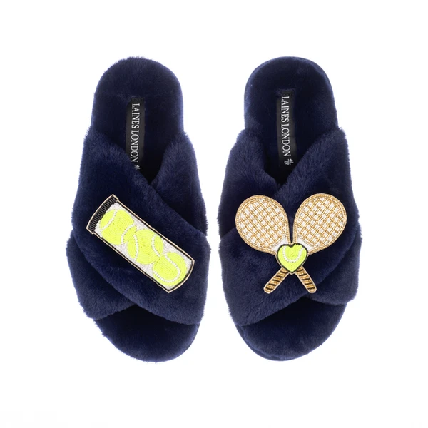 laines london Classic Laines Slippers With Tennis Lover Brooches
