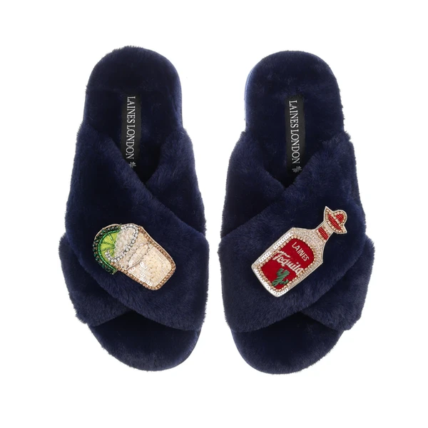 Laines London Classic Laines Slippers With Tequila Slammer Brooches