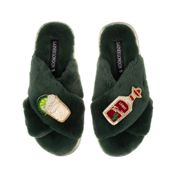 Laines London Classic Laines Slippers With Tequila Slammer Brooches
