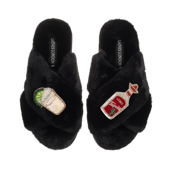 Laines London Classic Laines Slippers With Tequila Slammer Brooches