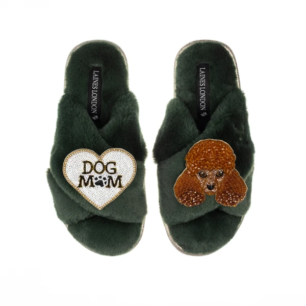 Laines London Classic Laines Slippers With Tutu The Poodle & Dog Mum / Mom Brooches