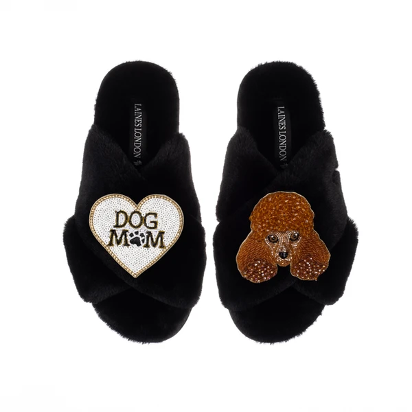 laines london Classic Laines Slippers With Tutu The Poodle & Dog Mum / Mom Brooches