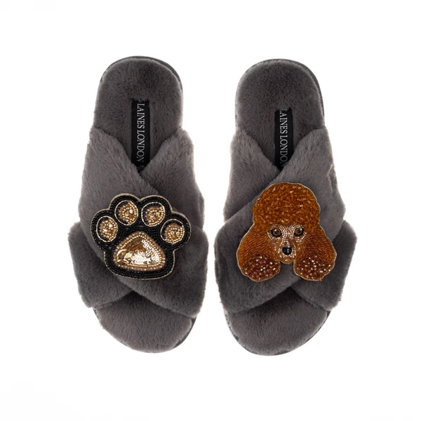 Laines London Classic Laines Slippers With Tutu The Poodle & Paw Brooches