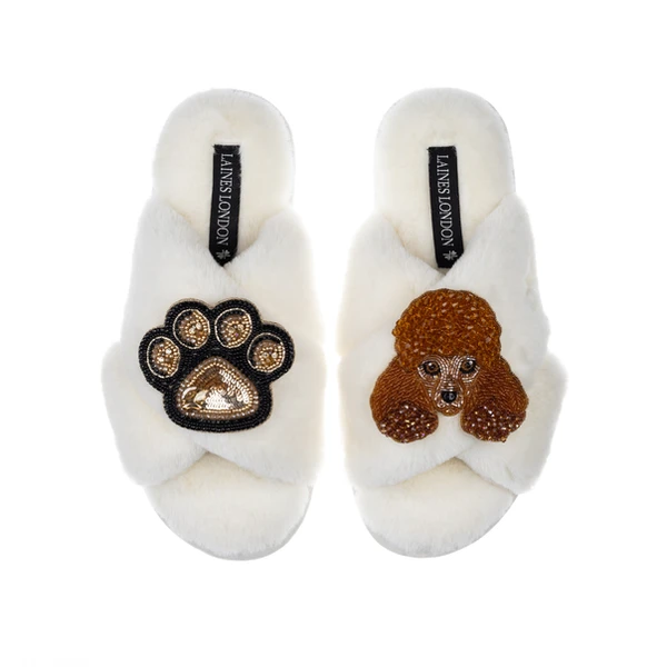 laines london Classic Laines Slippers With Tutu The Poodle & Paw Brooches