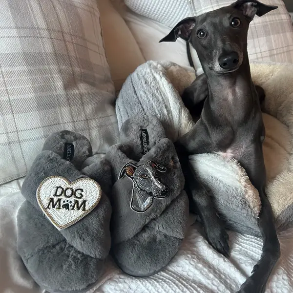 Laines London Classic Laines Slippers With Vinny The Italian Greyhound & Dog Mum / Mom