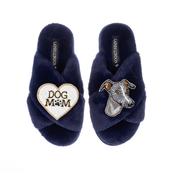Laines London Classic Laines Slippers With Vinny The Italian Greyhound & Dog Mum / Mom