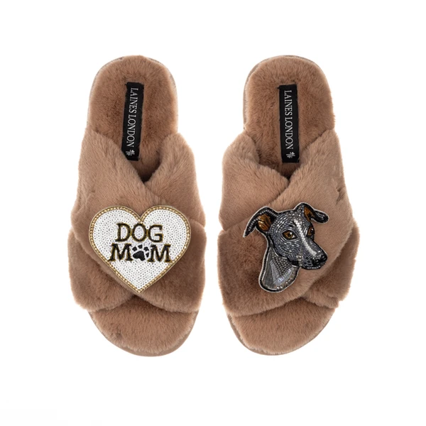 Laines London Classic Laines Slippers With Vinny The Italian Greyhound & Dog Mum / Mom