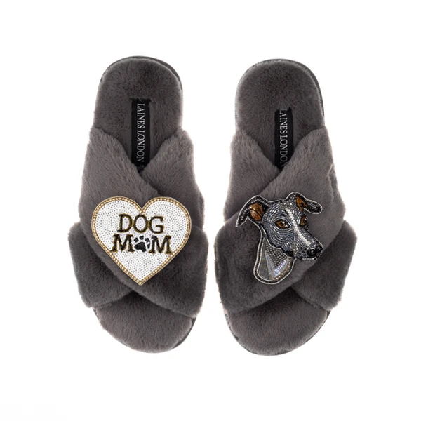 laines london Classic Laines Slippers With Vinny The Italian Greyhound & Dog Mum / Mom