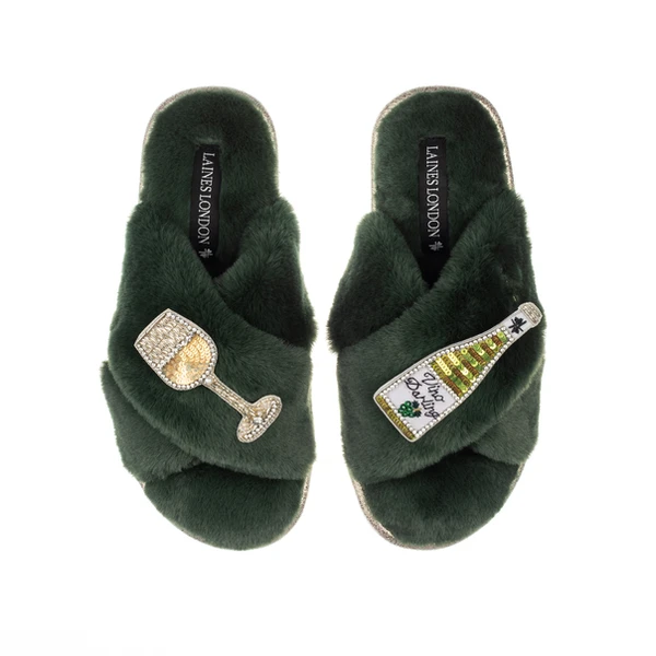 Laines London Classic Laines Slippers With Vino Darling Brooches