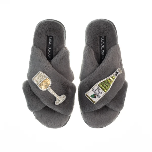 Laines London Classic Laines Slippers With Vino Darling Brooches