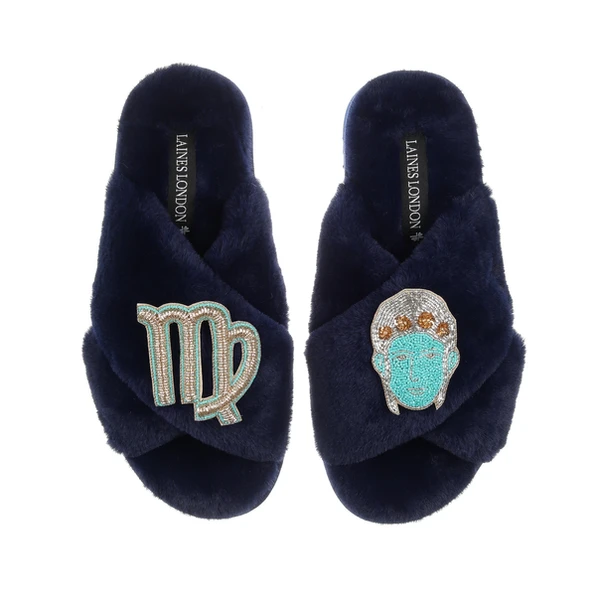 Laines London Classic Laines Slippers With Virgo Star Sign Brooches