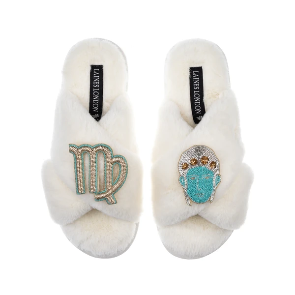 Laines London Classic Laines Slippers With Virgo Star Sign Brooches