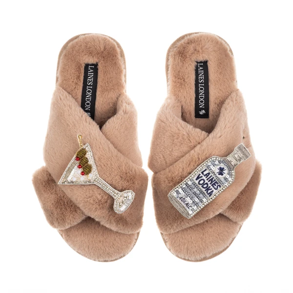 Laines London Classic Laines Slippers With Vodka Martini Brooches