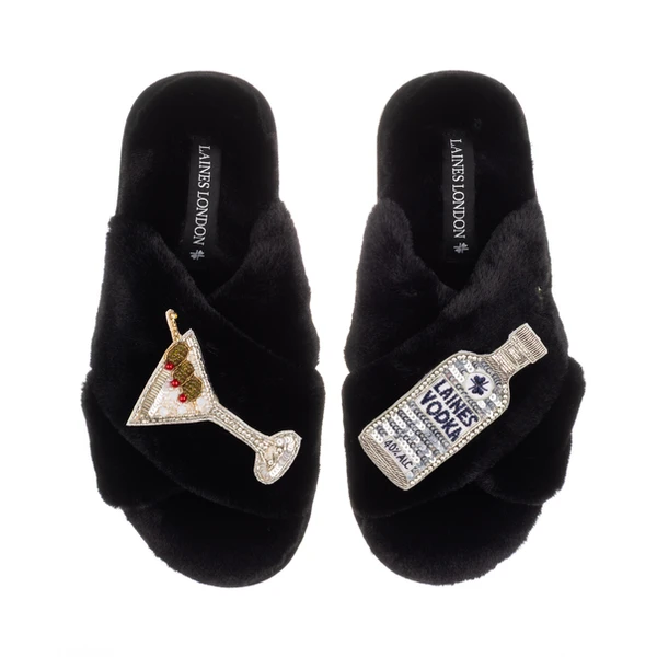 Laines London Classic Laines Slippers With Vodka Martini Brooches