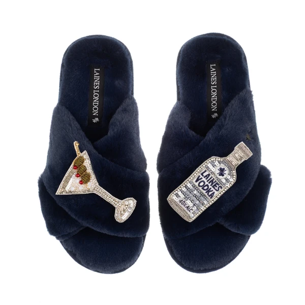 Laines London Classic Laines Slippers With Vodka Martini Brooches