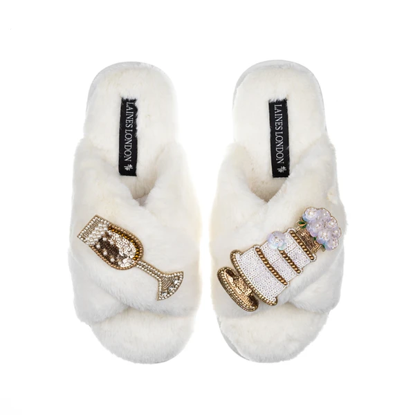 laines london Classic Laines Slippers With Wedding Cake & Champers Brooches