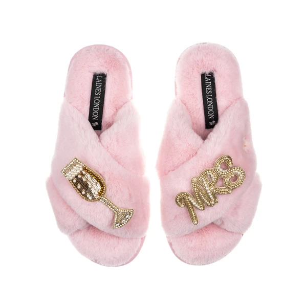 Laines London Classic Laines Slippers With Wedding Champers & Mrs Brooches