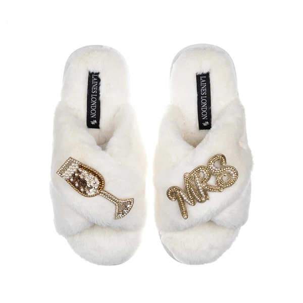 laines london Classic Laines Slippers With Wedding Champers & Mrs Brooches