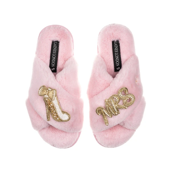 Laines London Classic Laines Slippers With Wedding Heel & Mrs Brooches