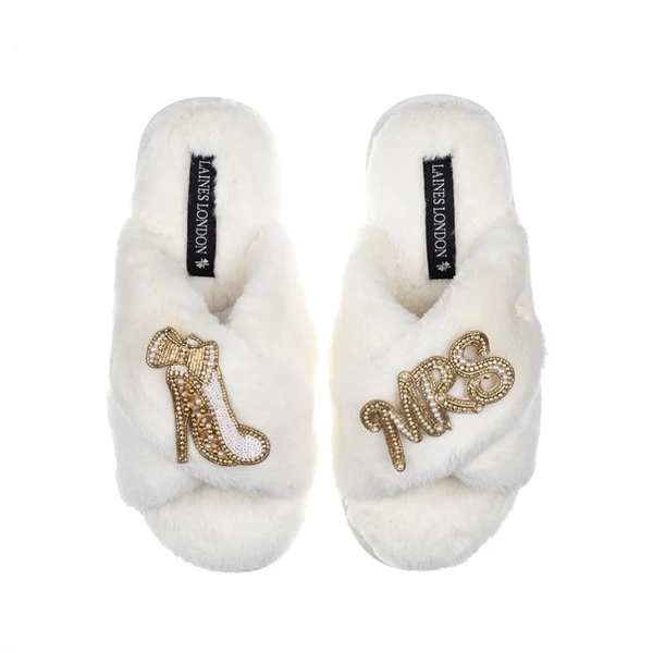 laines london Classic Laines Slippers With Wedding Heel & Mrs Brooches