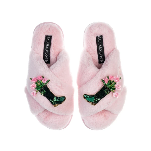 Laines London Classic Laines Slippers With Wellington Boots Brooches