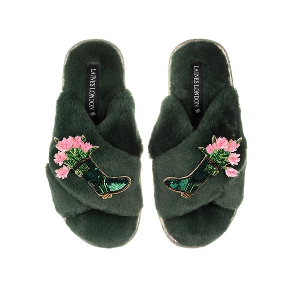 laines london Classic Laines Slippers With Wellington Boots Brooches