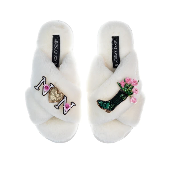 laines london Classic Laines Slippers With Wellington Boots & Nan Brooches